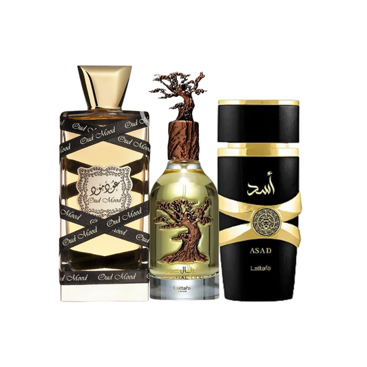 Sada 3 Parfémů Lattafa Eternal Oud, Asad, Oud Mood